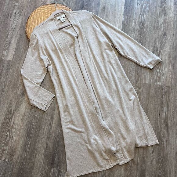 Magaschoni ultra soft beige open front duster cardigan longline women’s size XL‎ - Picture 1 of 6